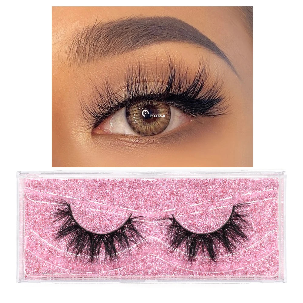 FOXESJI False Eyelashes 3D Mink Eye Lashes Strip Fluffy Dramatic Thick Cross Mink Eyelashes Soft Wispy Fake Eyelashes Extension