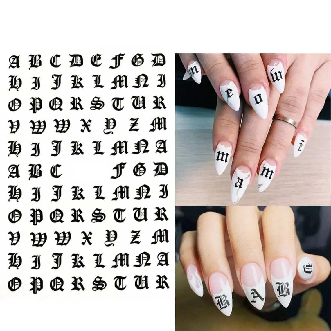Nail Art Stickers Alphabet Sticker Letter Stickers Transfers Black Old English Font Letter Goth Gothic Nail Sticker Decoration