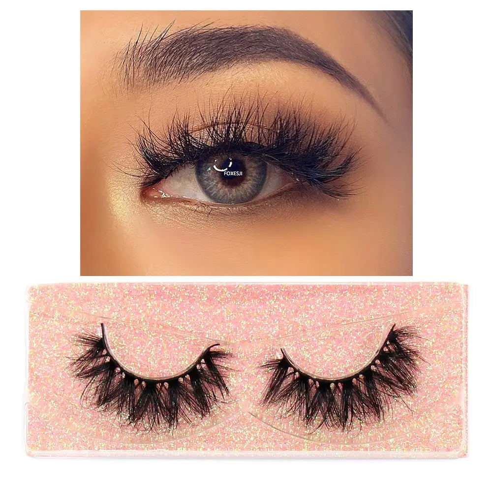 FOXESJI False Eyelashes 3D Mink Eye Lashes Strip Fluffy Dramatic Thick Cross Mink Eyelashes Soft Wispy Fake Eyelashes Extension