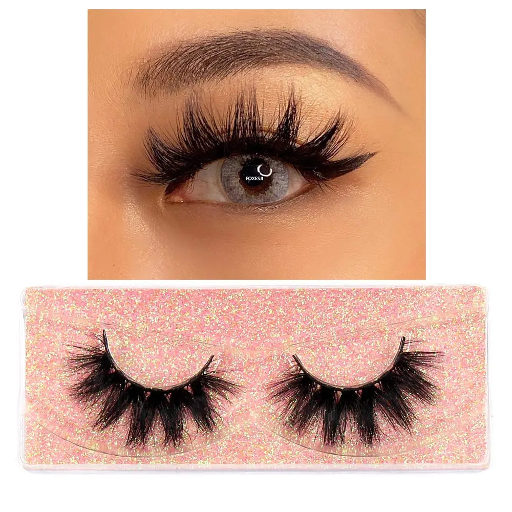 FOXESJI False Eyelashes 3D Mink Eye Lashes Strip Fluffy Dramatic Thick Cross Mink Eyelashes Soft Wispy Fake Eyelashes Extension