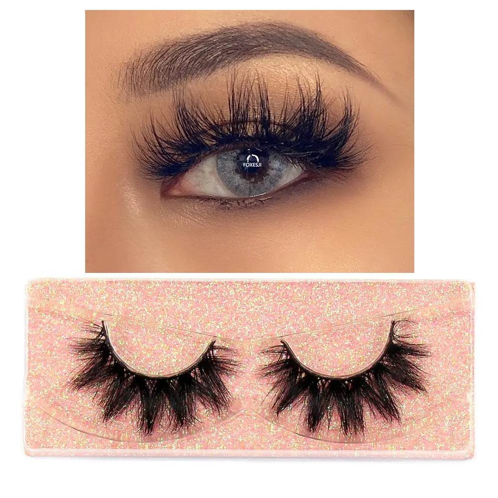 FOXESJI Mink Eye Lashes Fluffy Dramatic Wispy Cross False Eyelashes Strip Lashes Extension Natural Soft 3D Mink Eyelashes Makeup