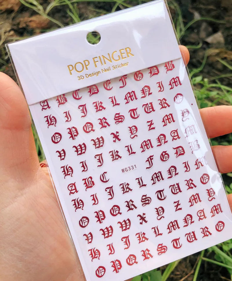 Nail Art Stickers Alphabet Sticker Letter Stickers Transfers Black Old English Font Letter Goth Gothic Nail Sticker Decoration
