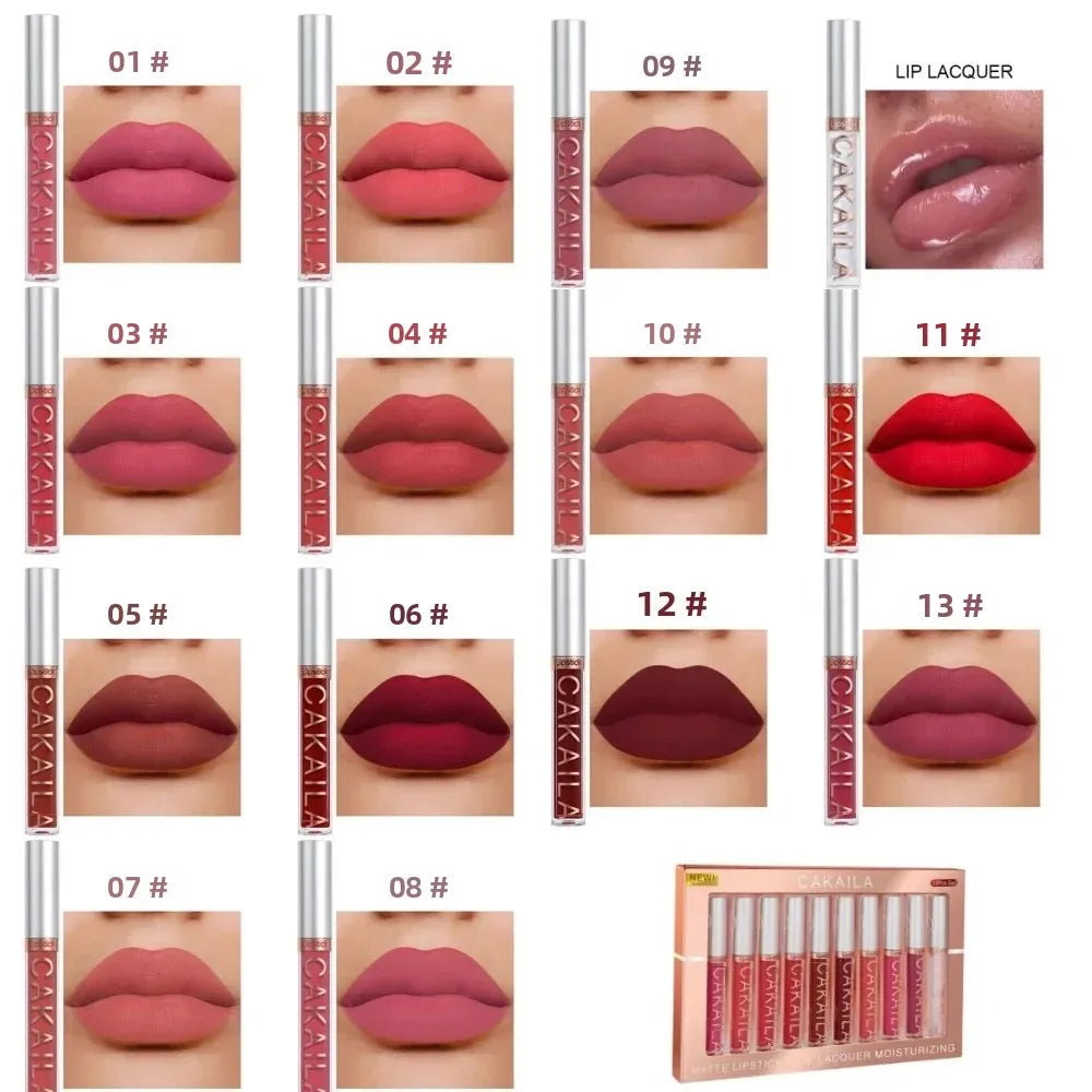 10pcs Nude Lip Gloss Set Matte Velvet Long Lasting Waterproof Korean Lip Tint Moist Liquid Lipstick Women Cosmetic