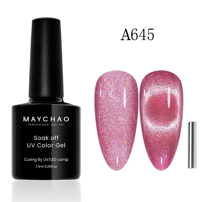 MAYCHAORomantic Galaxy Cat Eye Gel Nail Polish With Magnet Soak off UV Holographic Magnetic Rainbow Gel Polish for Nail Manicure