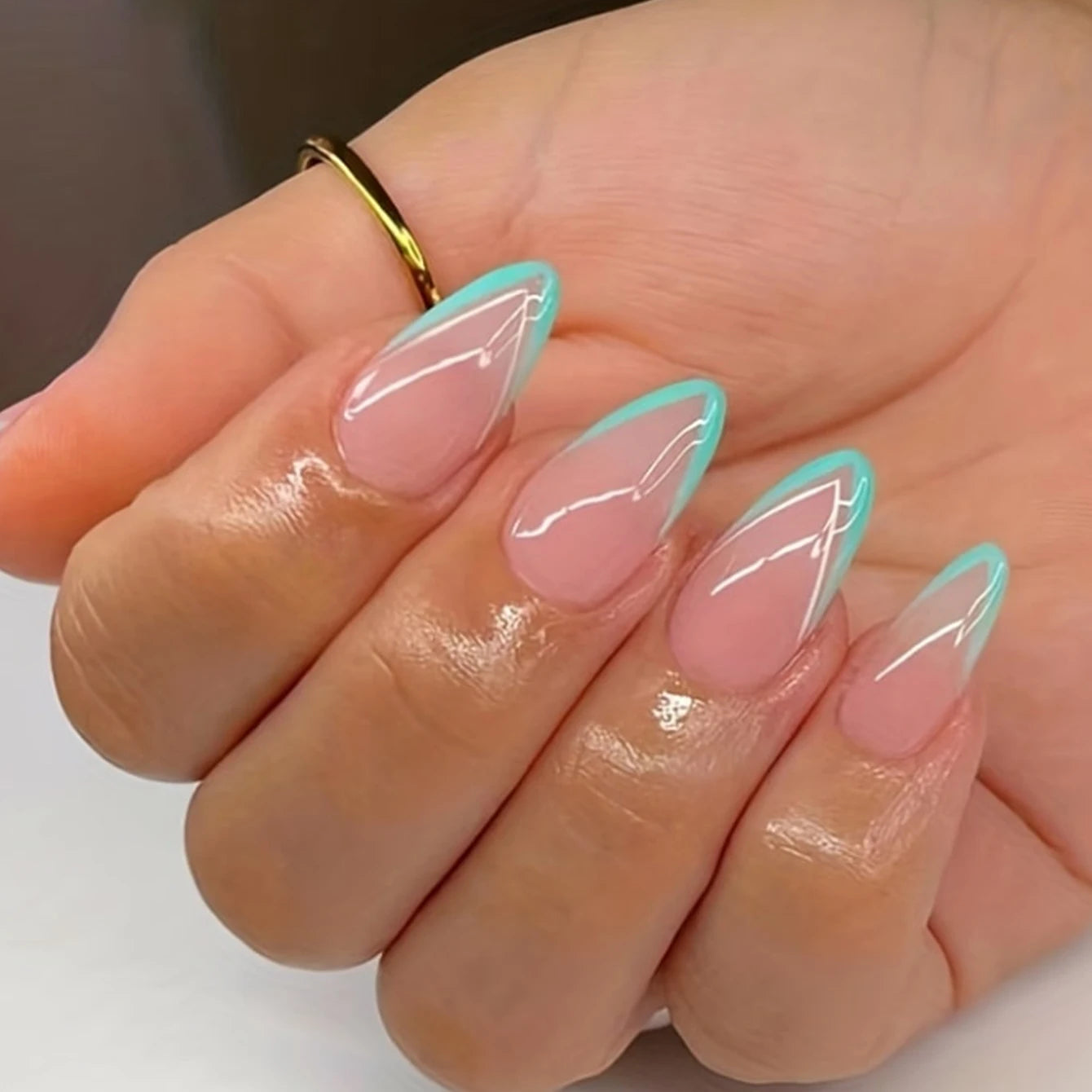 ARTAUG 24PCS Medium Stiletto Pink Black French Tip Press On Nails Star Pattern Glitter Press On Nails