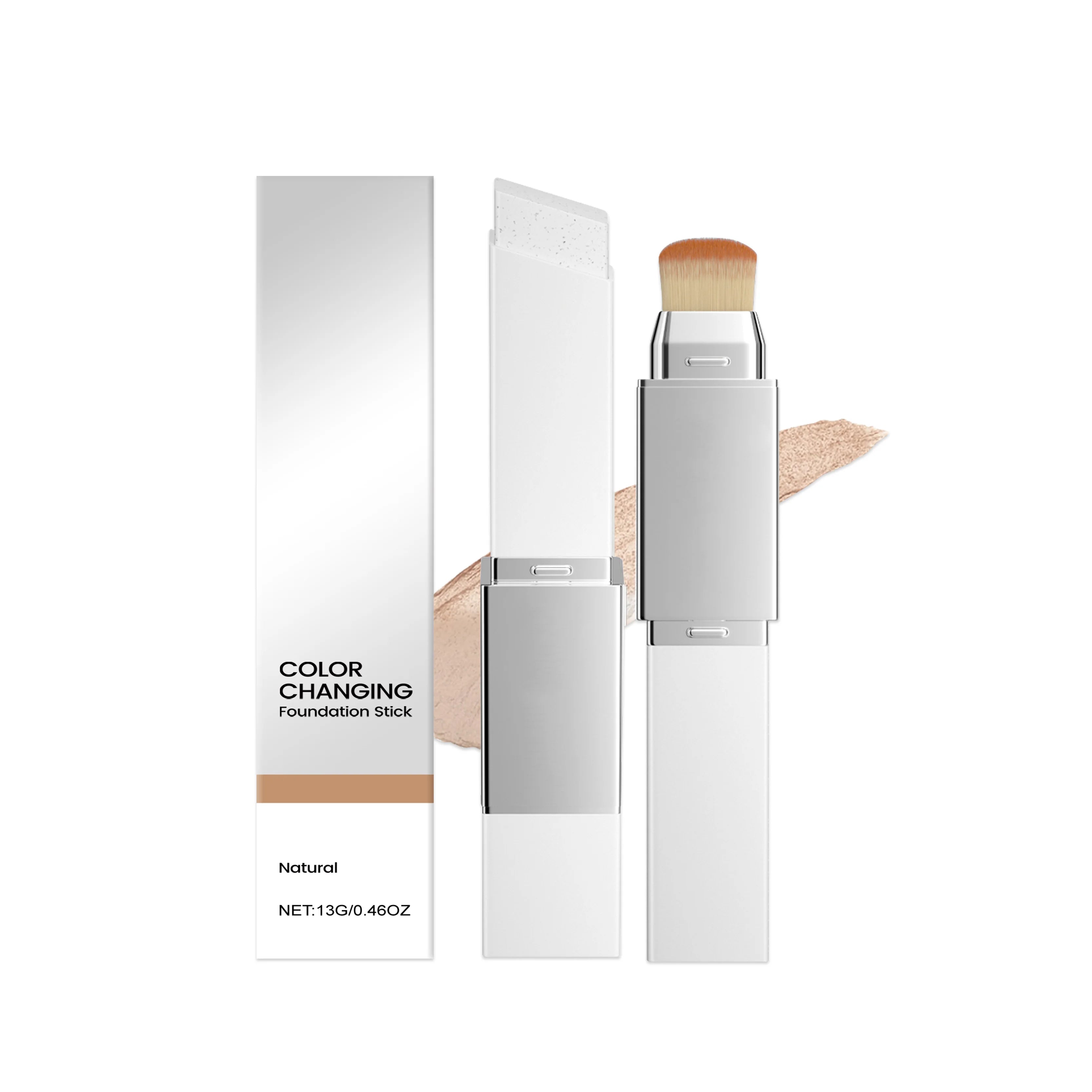 2-in-1 Color-Changing Foundation Make-Up Stick Liquid Double Head with Brush Lightweight Brightening Matte Liquid Base Cosmetics