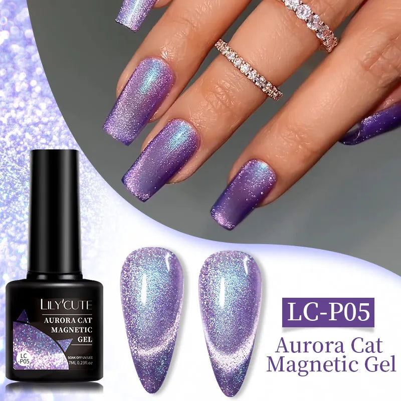LILYCUTE 7ML 3 IN 1 Platinum Cat Magnetic Gel Nail Polish Silver Moonlight Magnetic Nail Sparkling Glitter Semi Permanent UV Gel