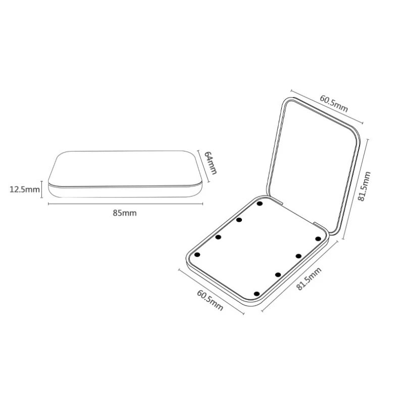 Compact Folding Mirror Portable Mini LED Makeup Mirror With 8 LED, 2x Magnification Button Battery Powered