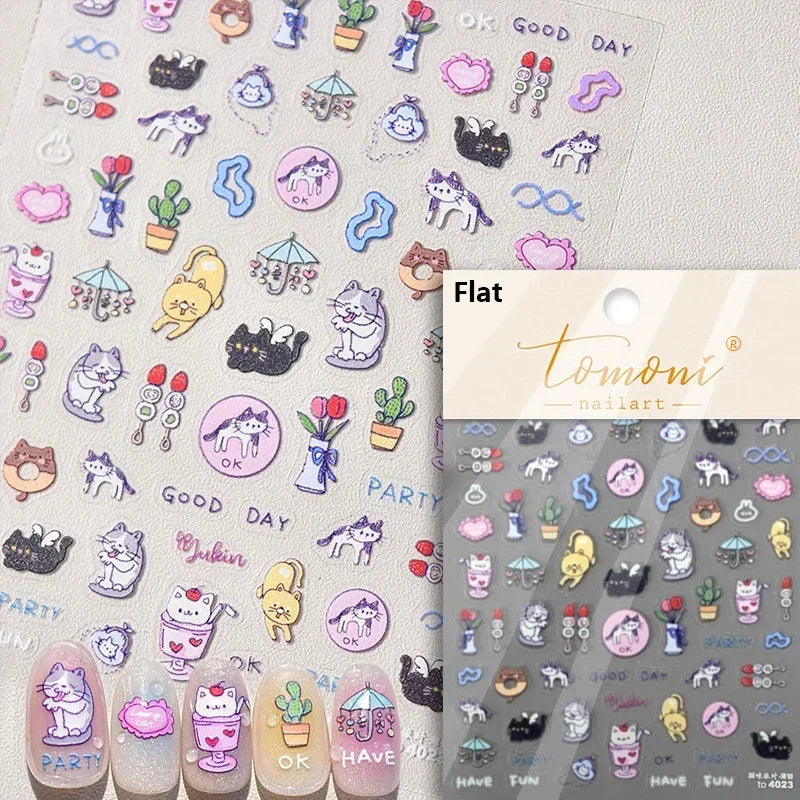 Cute Cat Eye Fishbone Animals Leopard Cat Ginger Cat Kitten Exclamation Point Paw Self Adhesive Nail Art Sticker Manicure Decals