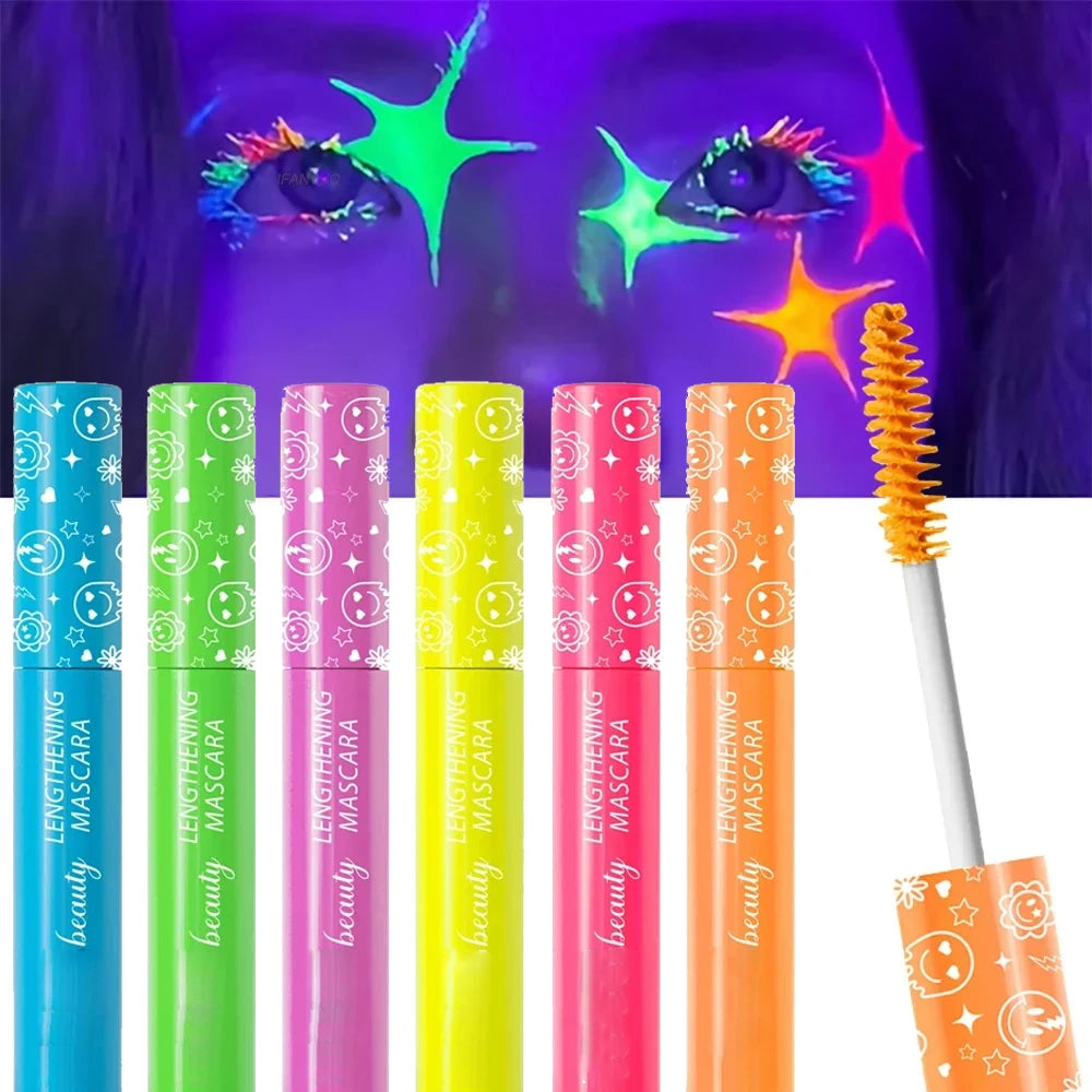 6Color Neon Mascara Fluorescence Waterproof Lasting Cosmetic Luminous Pigment Quick Dry Mascara Non Caking Eyelash Extend Makeup