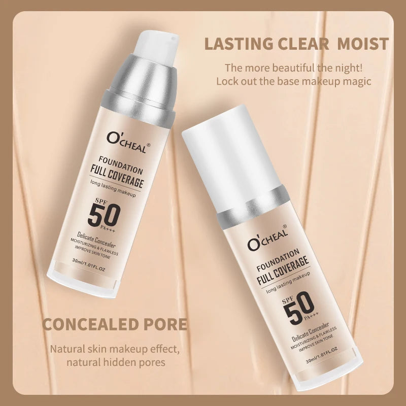 O‘CHEAL 50PA+++ Liquid Foundation Cream Lasting Coverage Makeup Concealer Moisturizing Bright Skin Tone Hydrating Beauty Cream