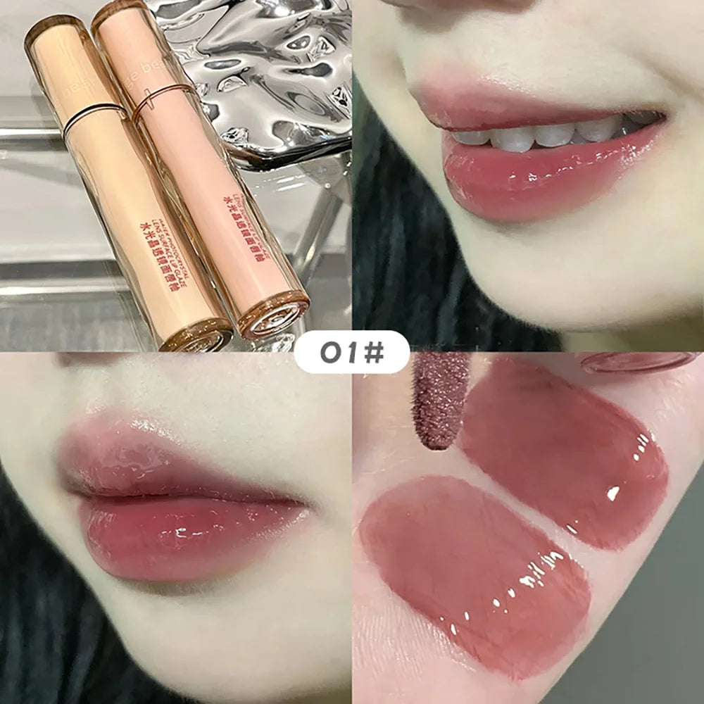 Gege Bear Crystal Lip Glaze Mirror Juicy Finish Non Sticky Moisturizing Dry Lips Plumping Lip Gloss Korean Style