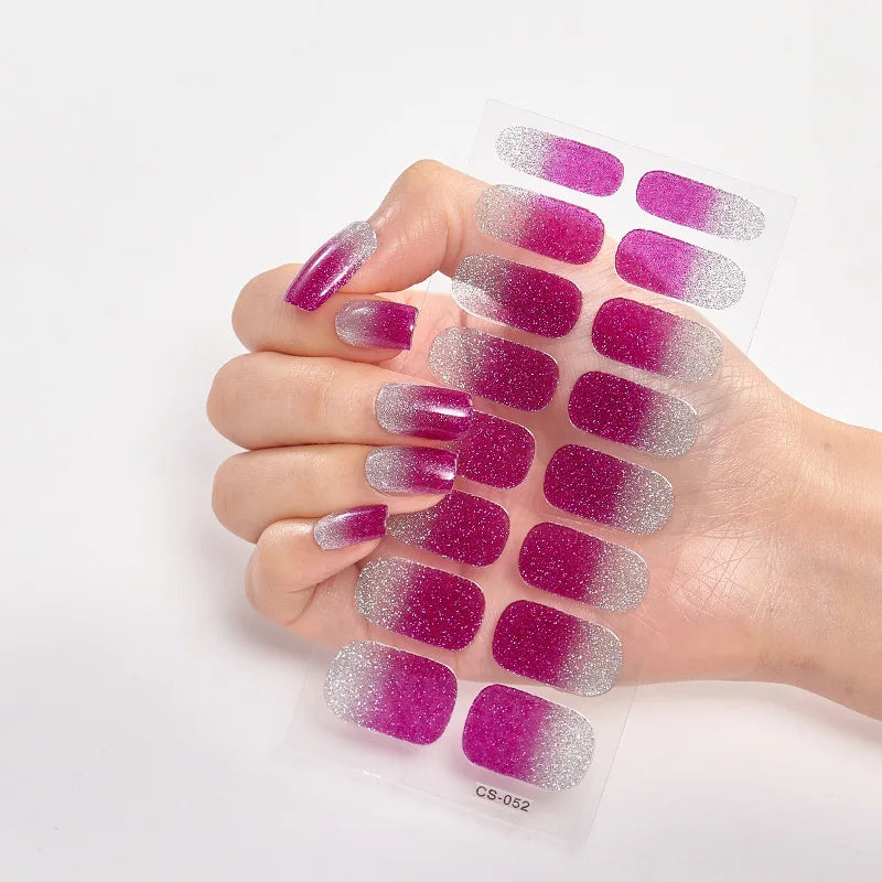 Pink Nude Full Cover Nail Sticker Gradient Color Self-Adhive Simple Full Nail Wraps DIY Thermal Effect Nail Art Making Manicur