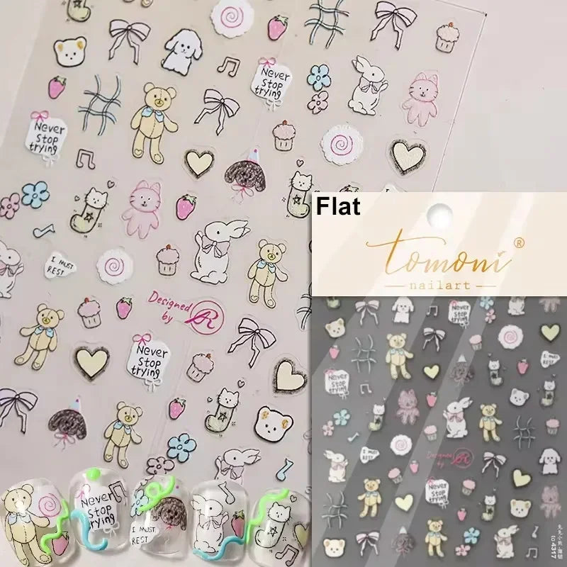 Cute Cat Eye Fishbone Animals Leopard Cat Ginger Cat Kitten Exclamation Point Paw Self Adhesive Nail Art Sticker Manicure Decals