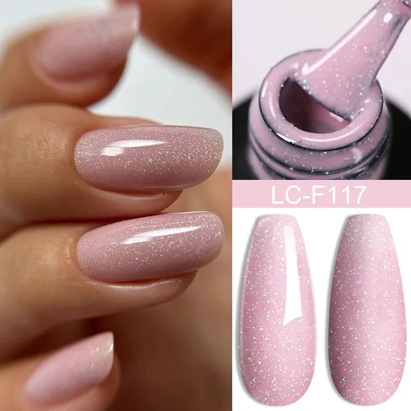 LILYCUTE 7ML Black Silver Red Reflective Glitter Gel Nail Polish Sparkling French Soak Off Long Lasting Manicure Nails Art Gel