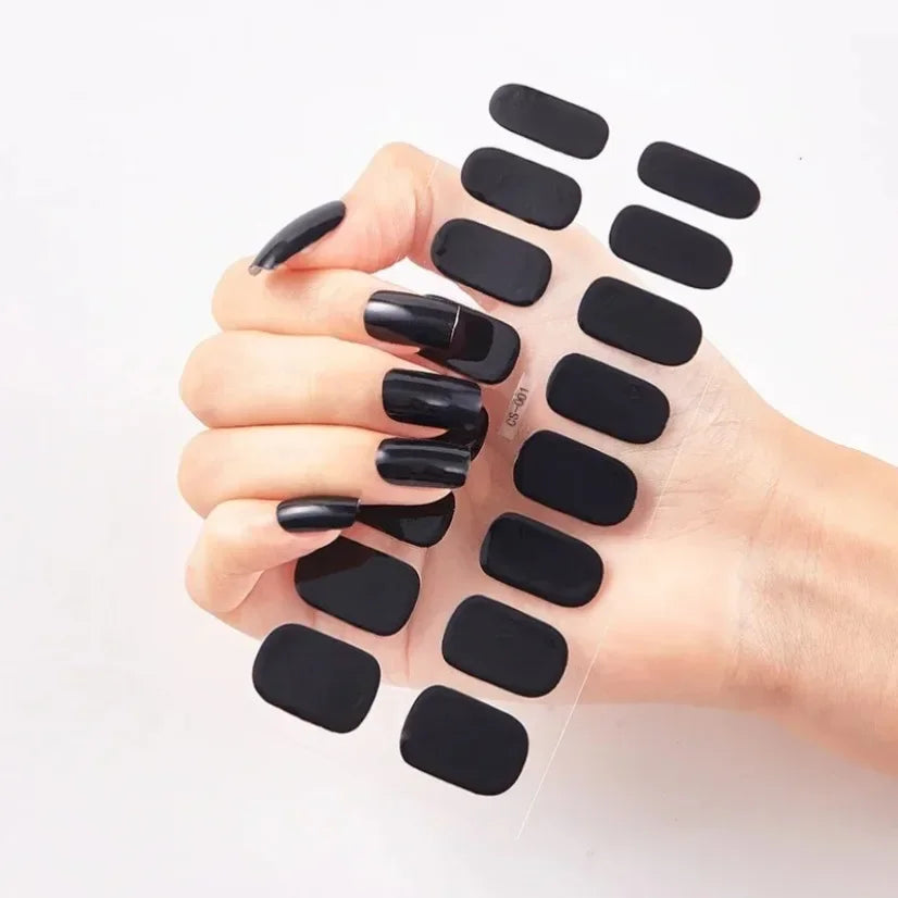 DIY Semi Cured Gel Nail Stickers Long-Lasting Solid Color Nail Strips Patch Slider Nail Sticker Full Cover Decal Manicure Patch