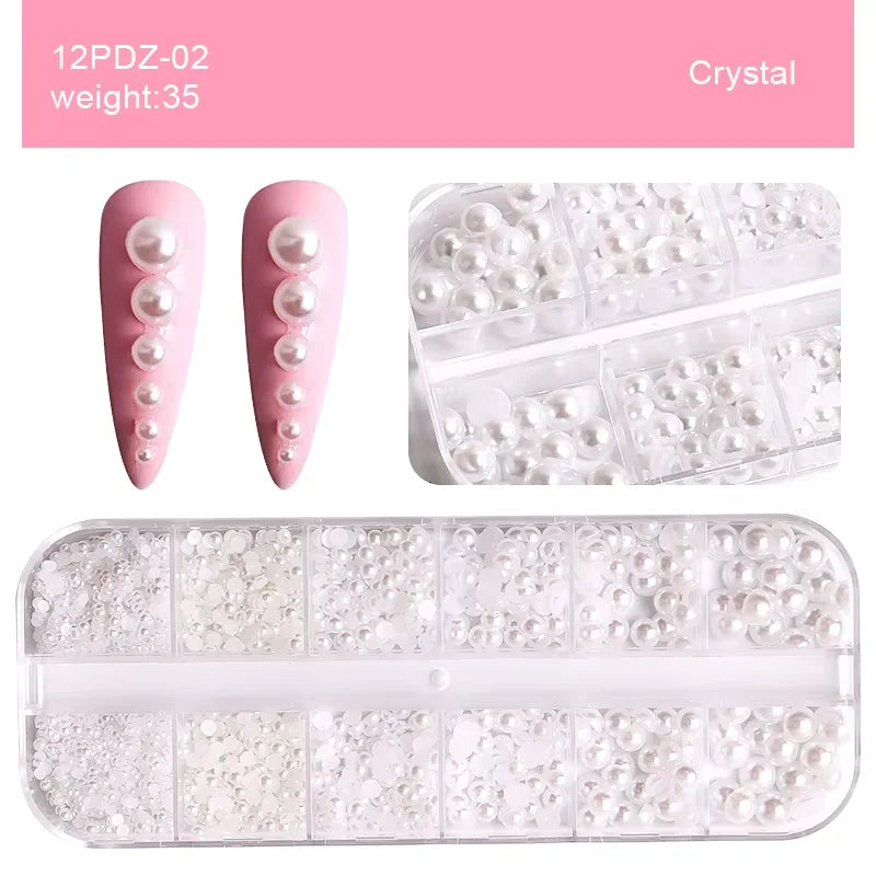 White Acrylic Flower Nail Art Decorations Mixed Size Rhinestones Red Blue Gem Manicure Tools Accessories DIY Nails Design 5g