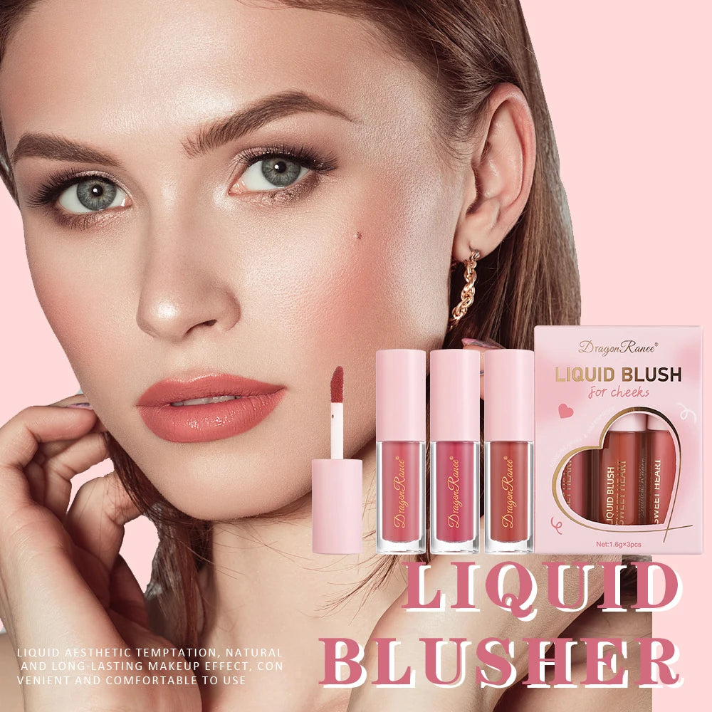 Three-Piece Set of Matte Liquid Blush, Natural Highlighter, Long-Lasting Blush, Delicate Color, Clear and Light Blush
