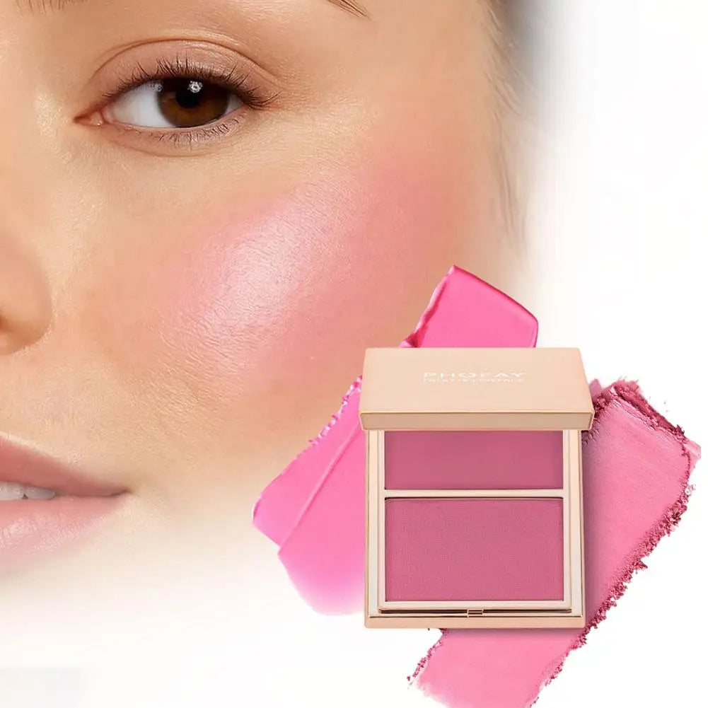 Contour Blush Natural Matte Dual Color Cream Powder Blush Long Lasting Pigmented Face Sculpting Beauty Natural Makeup Palette