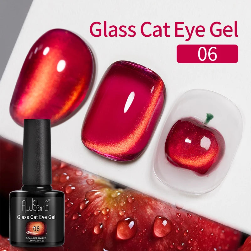 AWStorG 7.5ml Crimson Velvet Cat Eye Magnetic Gel Nail Polish Shiny Ruby Red Cat Eye Gel Soak Off UV Semi-Permanent Nail Art