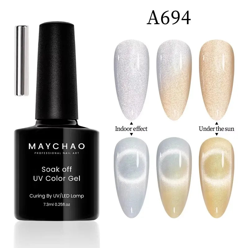 MAYCHAORomantic Galaxy Cat Eye Gel Nail Polish With Magnet Soak off UV Holographic Magnetic Rainbow Gel Polish for Nail Manicure