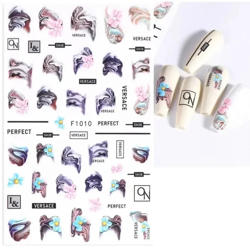Elegant Butterfly Nail Manicure Stickers Blue Butterflies Leopard Retro Flowers Adhesive Decal Wedding Charm Manicure Tips
