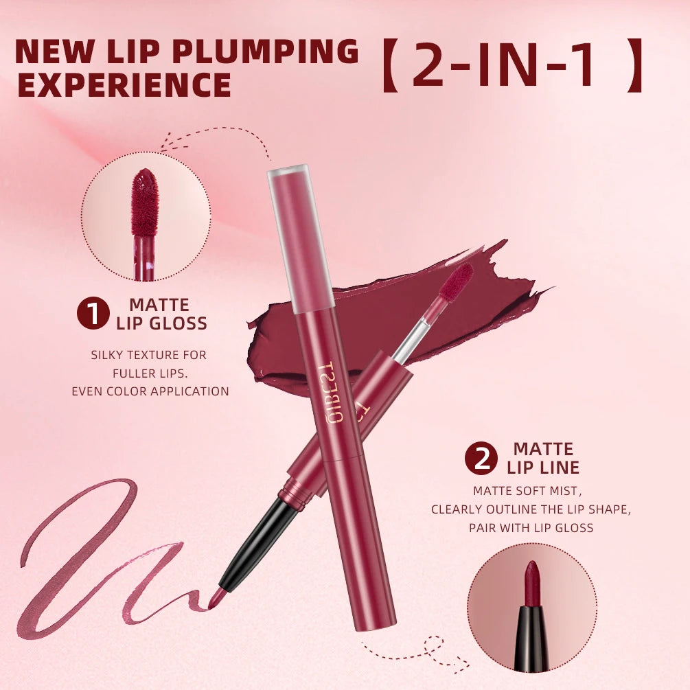 2 In 1 Double-end Lipgloss Lipliner Moisturizing Lipgloss Waterproof Long Lasting Matte Lip Liner Pen Makeup Lipliner 6 Colors