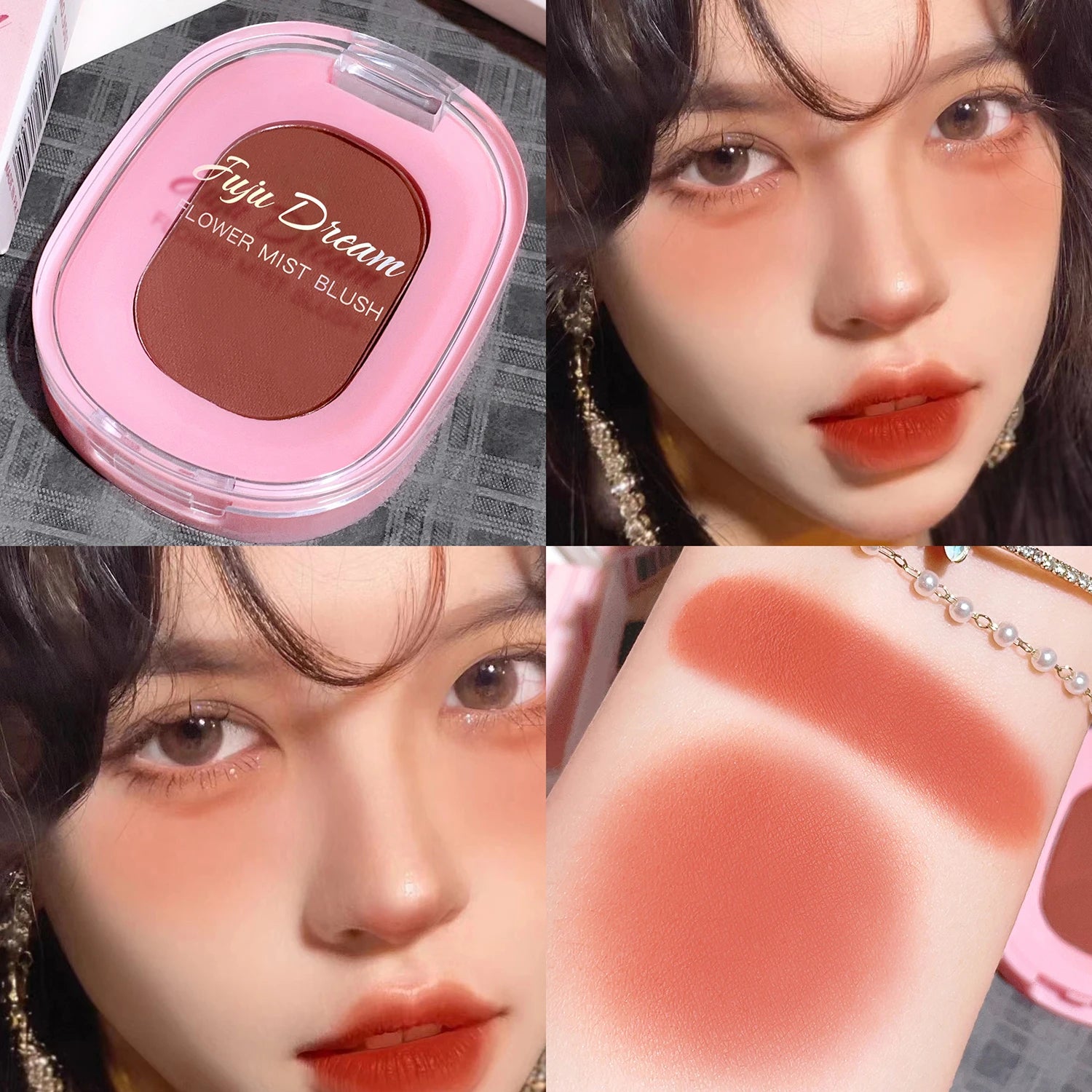 Monochrome flower mist blush powder fine matte brightens rouge natural nude powder pink trimming blush