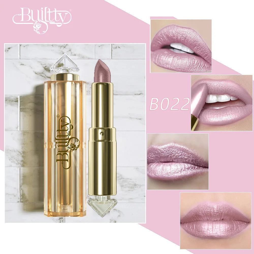 BUILTTY Korean Glitter Pearl Dropshiping Lipstick Matte Nude Color Long Lasting Waterproof Wholesale Price Red Pink Purple