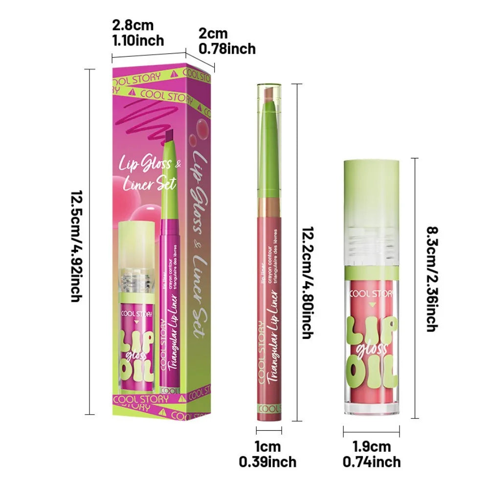 3 Pcs Lip Liner and Gloss Set 2 in 1 Lipstick with Dual-Ended and Smooth Buildable Lip Gloss for Women Lip Combo Makeup