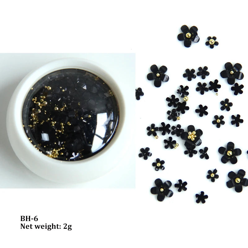 White Acrylic Flower Nail Art Decorations Mixed Size Rhinestones Red Blue Gem Manicure Tools Accessories DIY Nails Design 5g