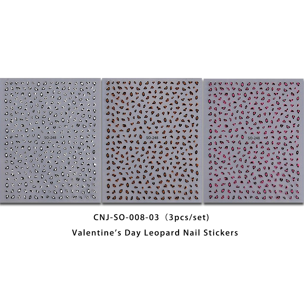 3PCS Meilad leopard print nail stickers, easy to apply for DIY nail decoration, gifts, party and wedding makeup styling