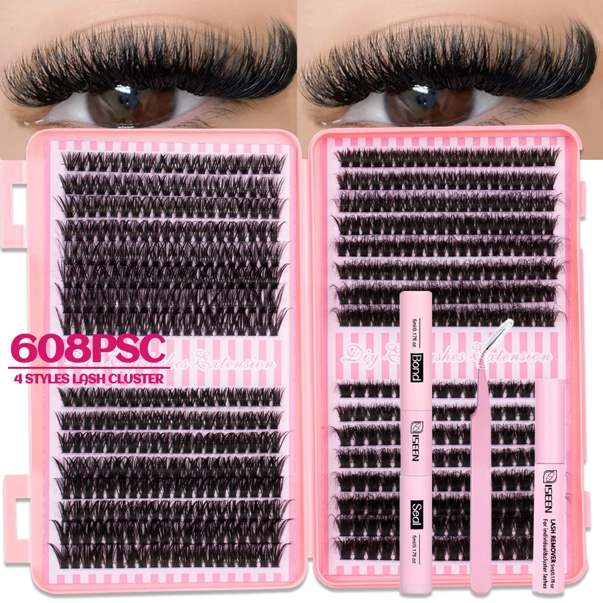 Eyelash Cluster DIY Eyelash Extension Kit with Tweezers Bond and Seal Reusable Single Eyelashes Festival Gift Eye Makeup