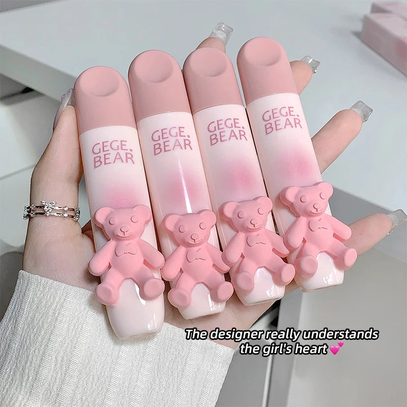 Cute Little Bear Lip Glaze Mist Face Matte Velvet Lipstick Holding Makeup Whitening Lip Cream Coloring Lip Color