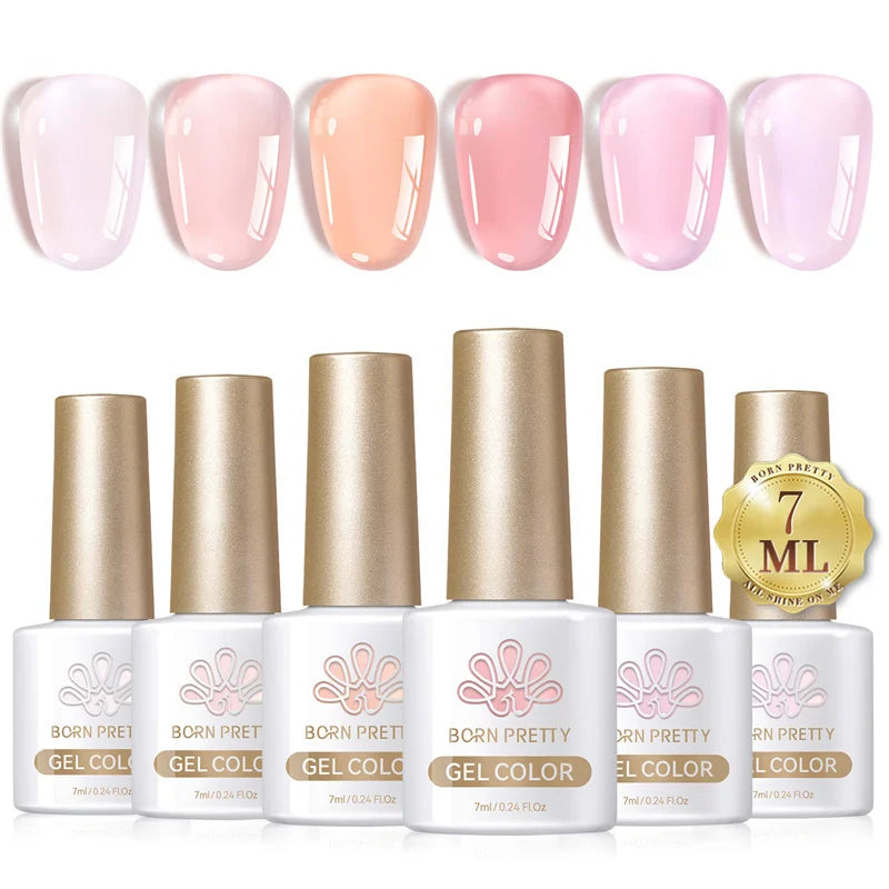 BORN PRETTY 6pcs Crystal Amber Gel Nail Polish Set Jelly Pink Nude Winter Semi Permanent Soak Off UV LED Varnish Manicure Kits