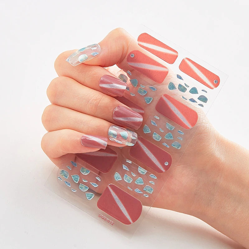 DIY Semi Cured Gel Nail Stickers Long-Lasting Solid Color Nail Strips Patch Slider Nail Sticker Full Cover Decal Manicure Patch