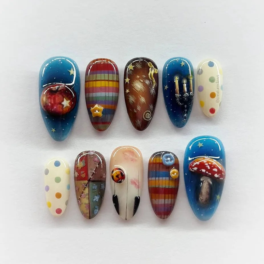 24pcs Flower Print Press on Nails Wine Red Blush Almond False Nail Tips Wearable Reusable Summer Spicy Girl Fake Nails