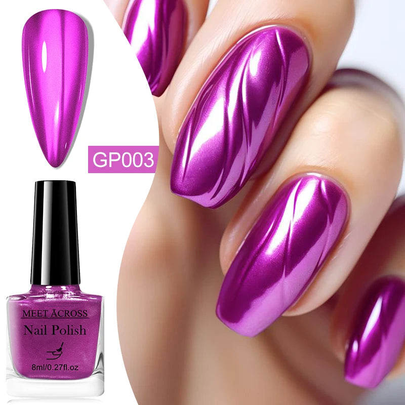 8ml Mirror Metallic Nail Polish No Need Lamp Curing Air Dry Salon Quality Soak-Off Long Lasting Varnishes DIY Manicure Design