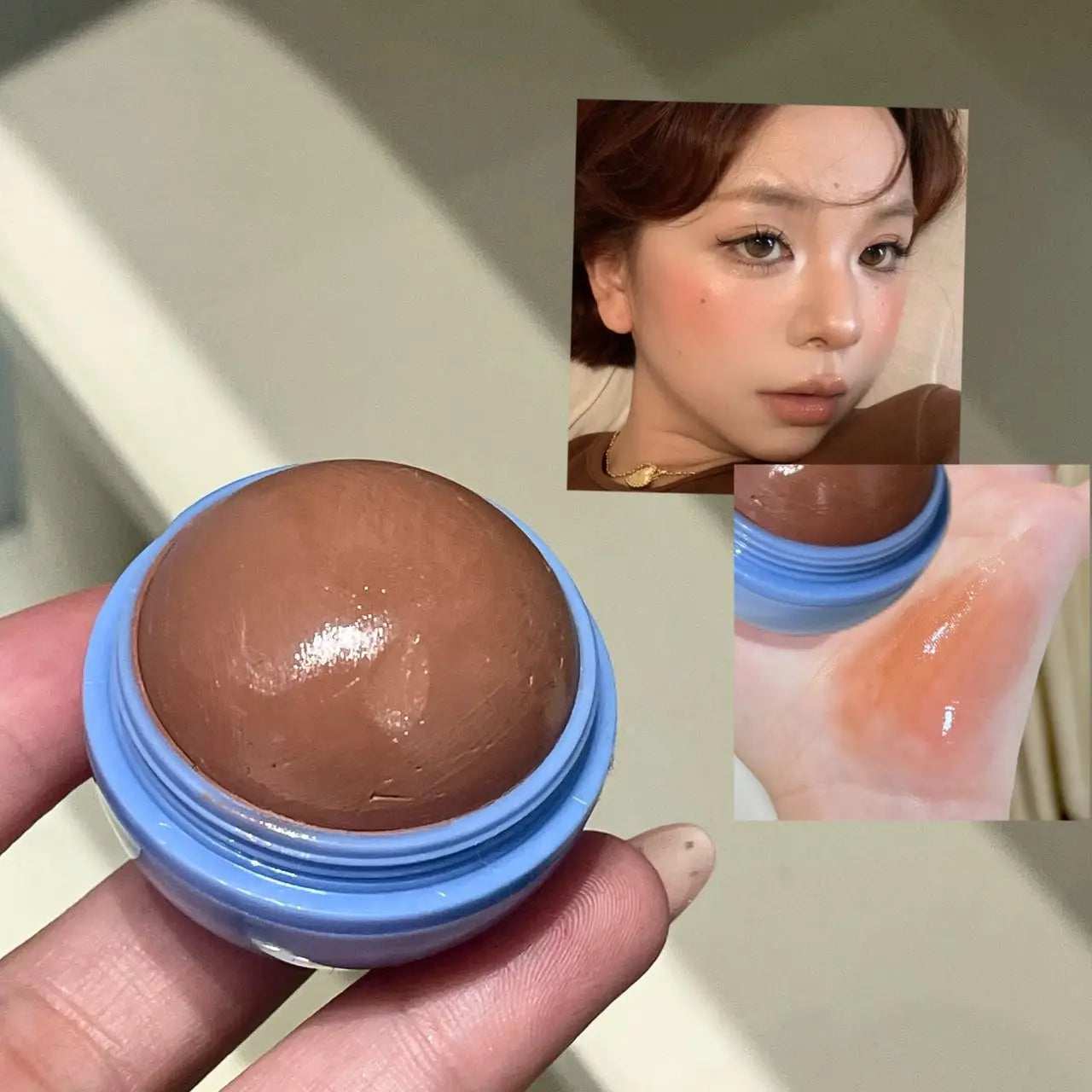 Herorange Peach Ball Cloud Velvet Blush Cream, Fine Powder Texture, Natural Three-Dimensional Effect, Brightening and Color-Enhancing, Dewy Blush, Long-Lasting Makeup, Suitable for Autumn and Winter
