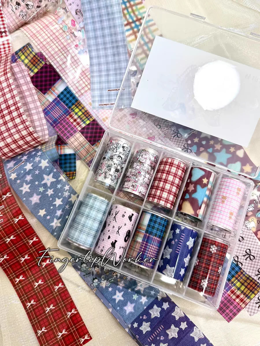 10Rolls Plaid Thousand-Bird Bow  Stars Nail Foils Transfer Paper  Nail Art Stickers  Manicure Set Decal  Nails Decoration