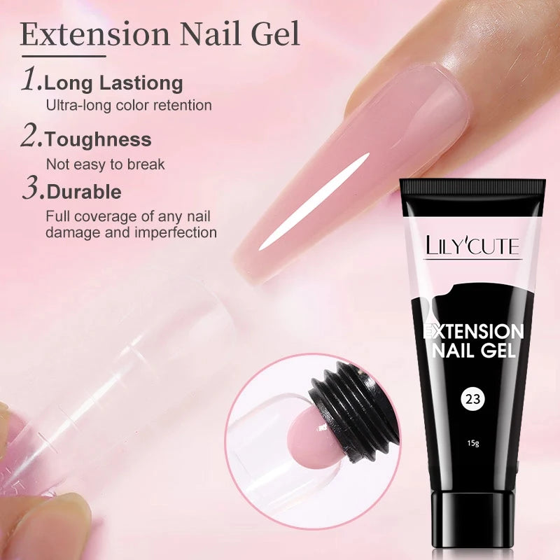 LILYCUTE 15ML Quick Extension Gel Nail Polish Milky White Clear Pink Color French Manicure Finger Prolong Nail Hard Gel Varnish