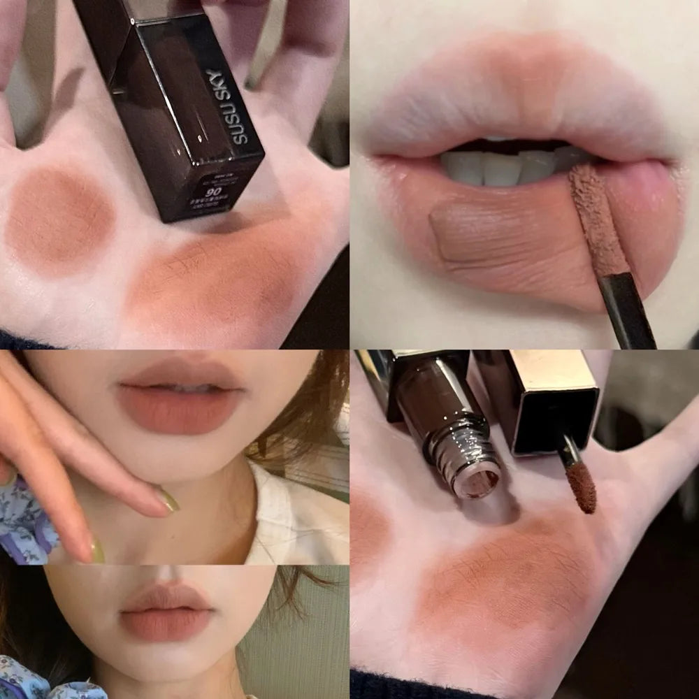 Gothic Gray Purple Lipstick Velvet Matte Punk Black Brown Lipgloss Long Lasting Lip Mousse Waterproof Makeup Non-stick Lips Tint