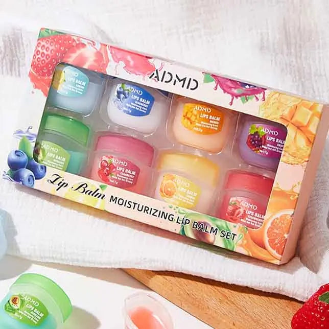 8pcs/box Fruits Lip Balm Sets Moisturizing Lipstick Makeup Base Moisturizer Lip Balm Anti-Cracking Lips Skin Care