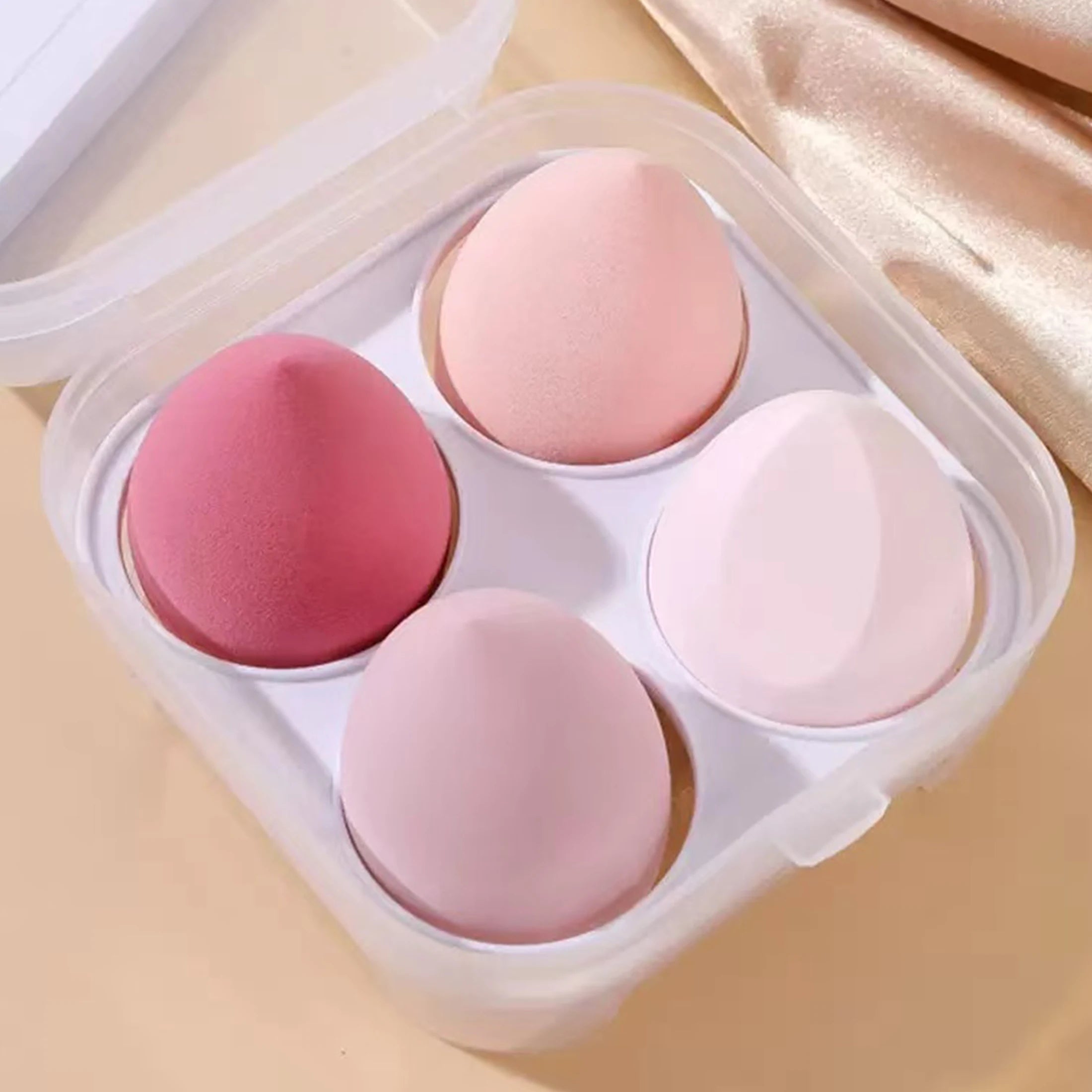 1Box Makeup Sponge Puffs (4pcs) - Blending Sponge For Foundation, Powder & Liquid Makeup, Makeup Sponge With Travel-Friendly Sto