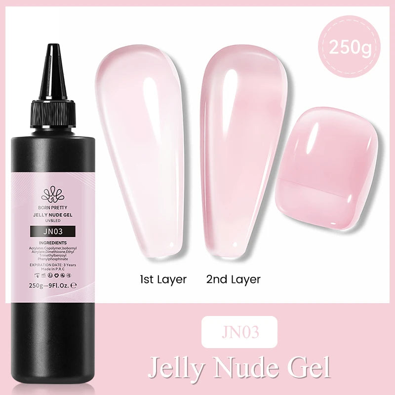 BORN PRETTY 250g Pure Black White Color Gel Nail Polish Semi Permanent Jelly Nude Gel Refilled Package Soak Off UV LED Gel