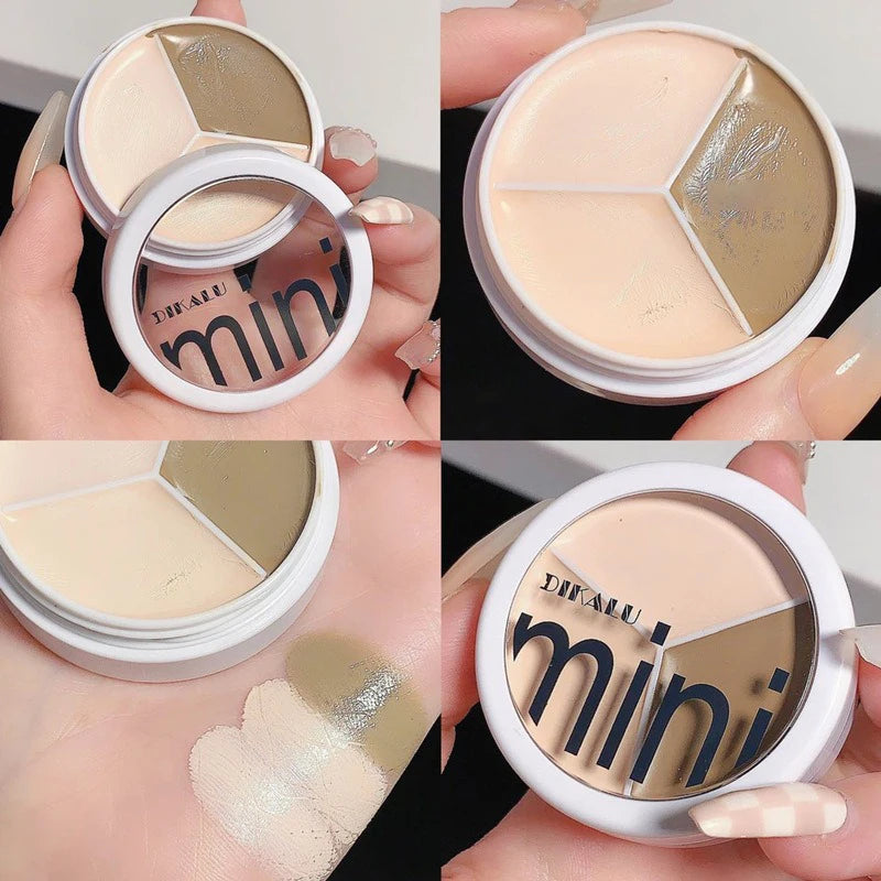 3 Colors Concealer Cream Full Coverage Acne Spot Dark Circles Contour Concealer Palette with Brush Moisturizing Cosmetics Makeup