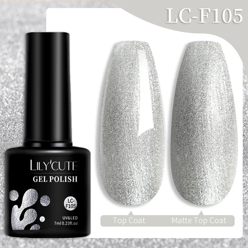 LILYCUTE 7ML 3 IN 1 Platinum Cat Magnetic Gel Nail Polish Silver Moonlight Magnetic Nail Sparkling Glitter Semi Permanent UV Gel