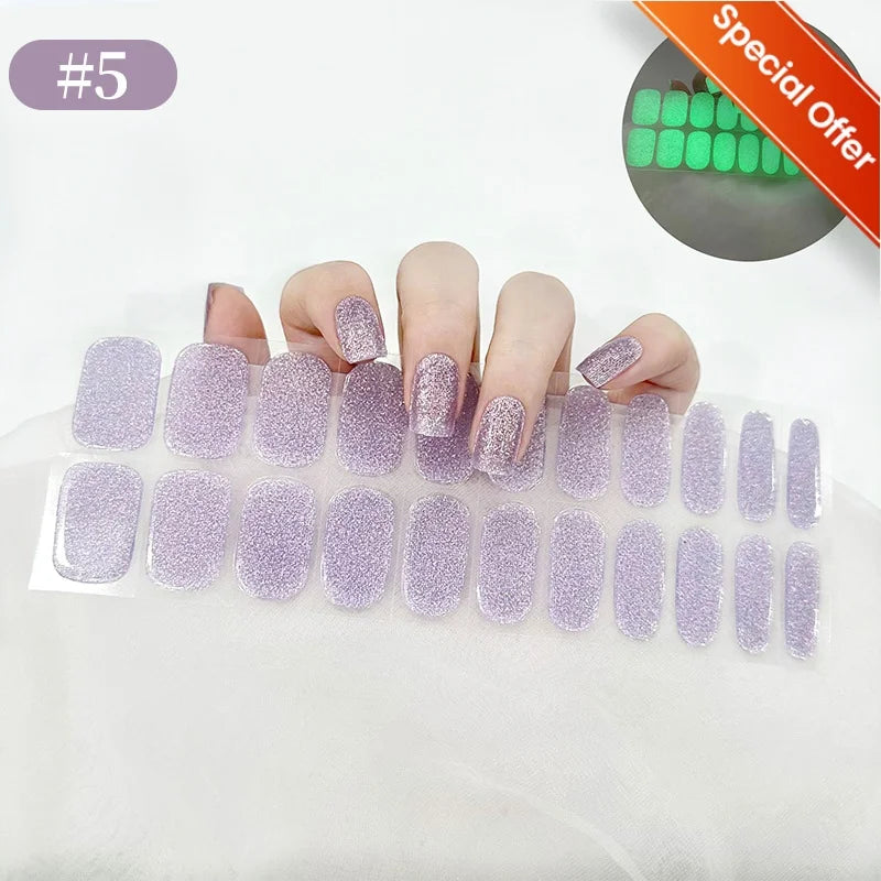 20Tips Gradient French Semi-cured Gel Nail Sticker UV Lamp Needed Full Cover Nail Gel Polish Wraps Manicure Press on Nails Decal