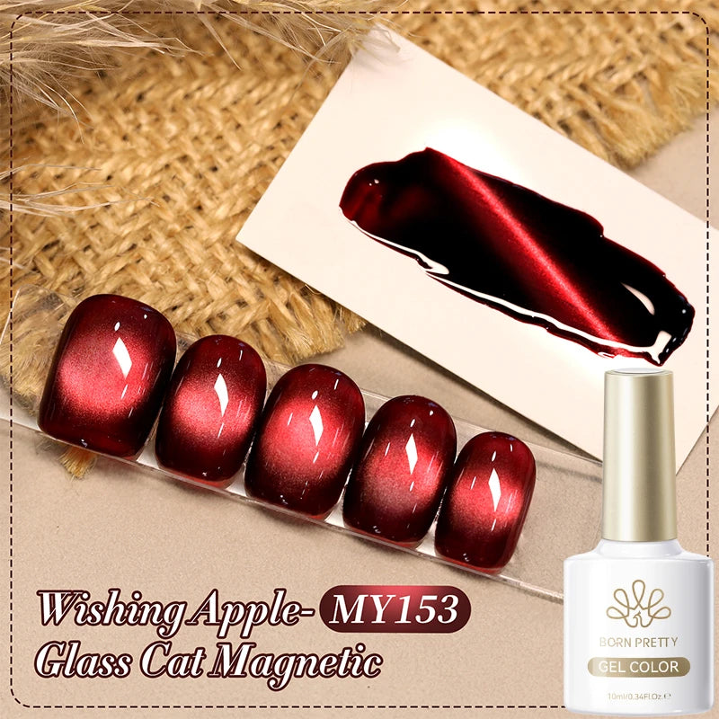 BORN PRETTY 10ml Wishing Apple Red Glass Bead Cat Magnetic Gel ultra Shine Soak Off UV Gel Nail Art Varnish Nail Supplies