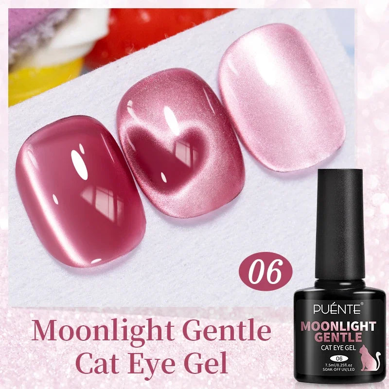7.5ML Sparkling Rainbow Cat Magnetic Gel Nail Polish Pinkish Purple Laser Cat Eye Gel Soak Off UV Nail Art Varnish For Manicure